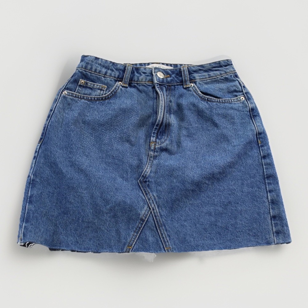 Primark Denim Mini Skirt Women Size 4 Blue Raw Hem Jean Short Skirt